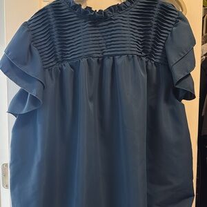 Elegant Blue Ruffled Blouse